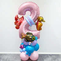 42pcslot ocean world theme pink number balloons under sea horse crab air balloon mermaid theme birthday party baby shower 1st