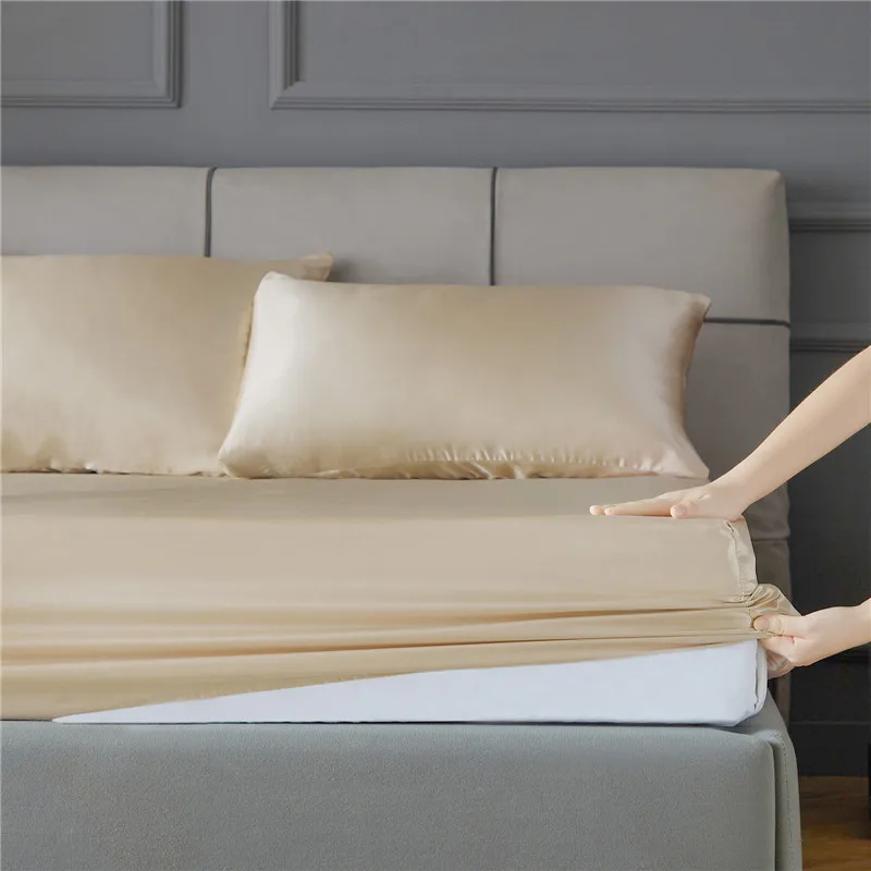 Атласная шелковая простыня роскошный однотонный наматрасник с эластичной