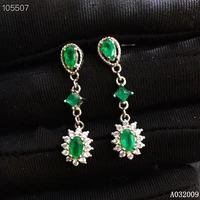 kjjeaxcmy 925 sterling silver inlaid natural emerald earrings new classic ladies ear stud support test