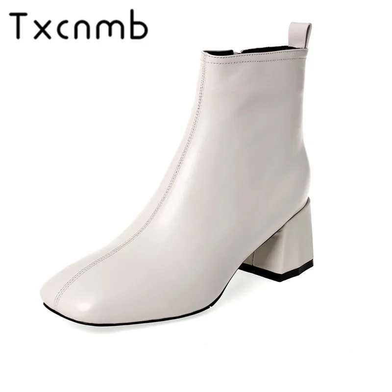 TXCNMB Новые Классические круглый носок женские ботильоны на высоких каблуках из