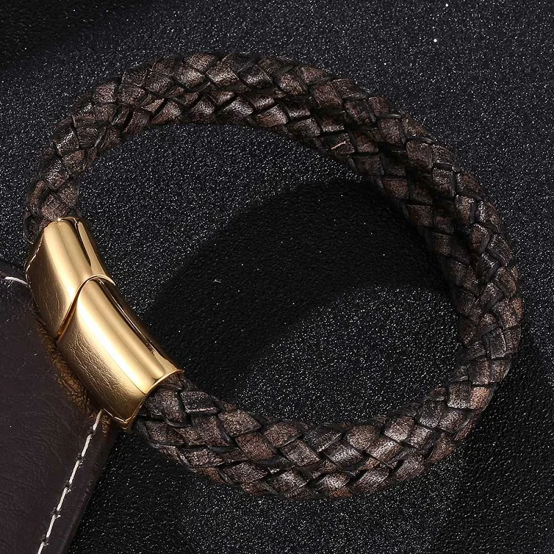 Двойной слой Ретро черный плетеный кожаный браслет мужские ювелирные изделия из