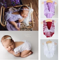 baby girls clothing headband set newborn photography props lace bodysuit costume for photo shooting accessories outfit headwear