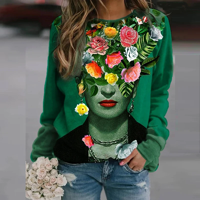 

Autumn/Winter Top Versatile Lined Bottoming Shirt 2020 Harajuku Style Retro Printing Long-sleeved Blouse O-neck Loose Sweatshirt