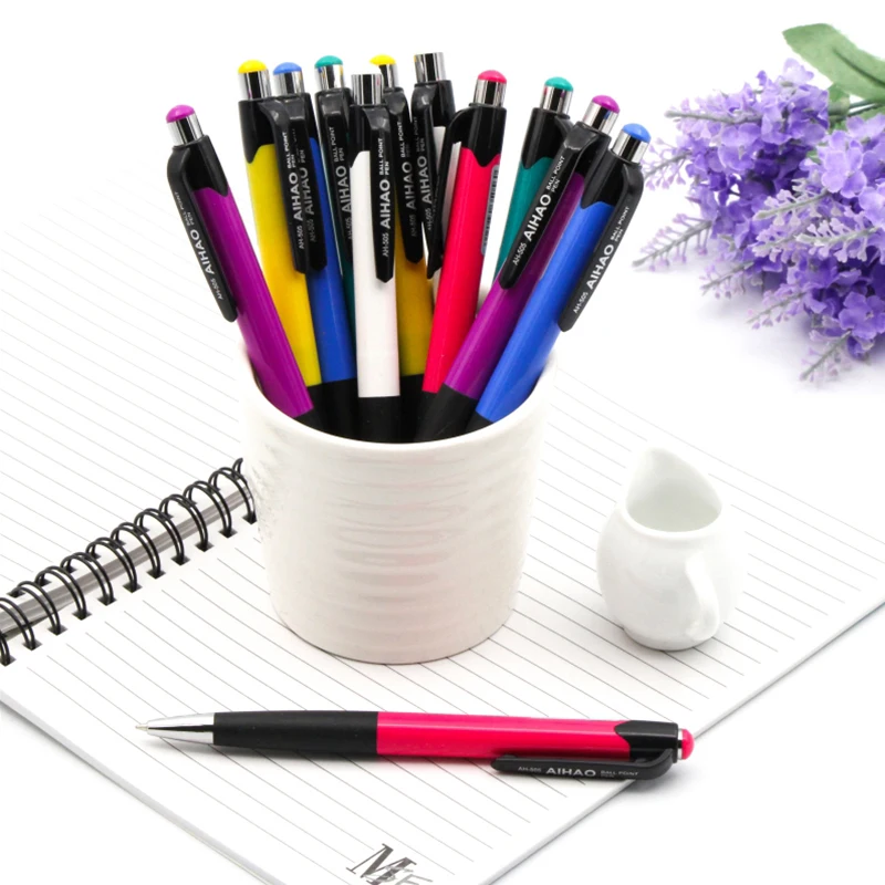 

12pcs Retractable Ballpoint Pens Colorful 0.7mm Bullet Roller Pen Students Stationary Material Escolar School Supplies