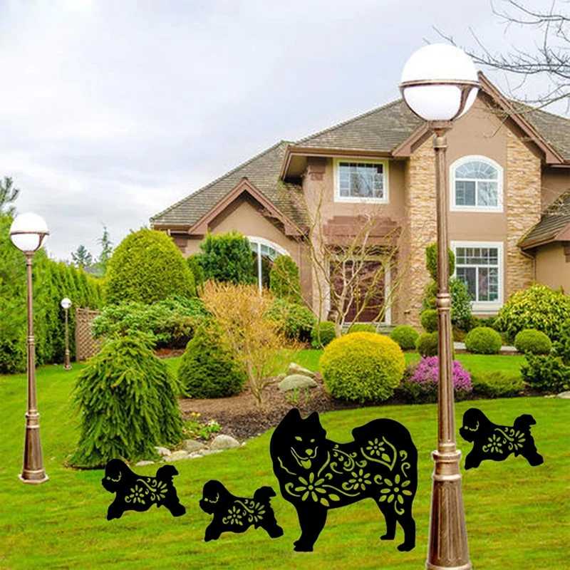 

4 шт. художественный декор для собаки, силуэт для собаки, садовый колышек, акриловый черный щенок, наземная вставка для собаки, двор, усадка, г...