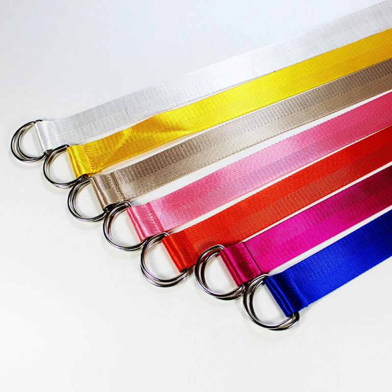 

Candy Color Alloy Double Sliding Buckle Waist Strap Popular Women Canvas Nylon Webbing Belt Casual Universal Long Trouser Belt