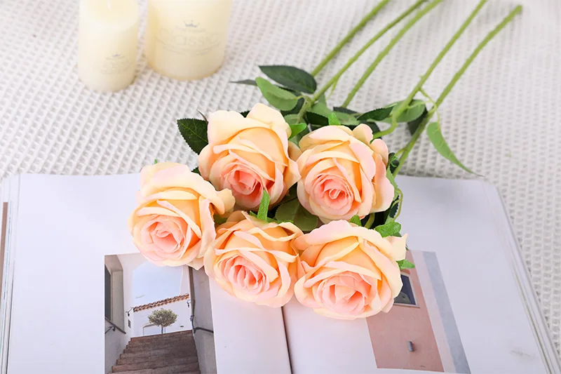 Erxiaobao Brand New Gradient Rose Artificial Flowers High Quality Fake Silk Wedding Flower for Home Living Room Decoration