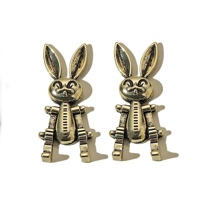 

Vintage Antique Gold Color Mechanical Rabbit Stud Earrings For Female Women Punk Earrings New Fashion brincos Jewelry Gift