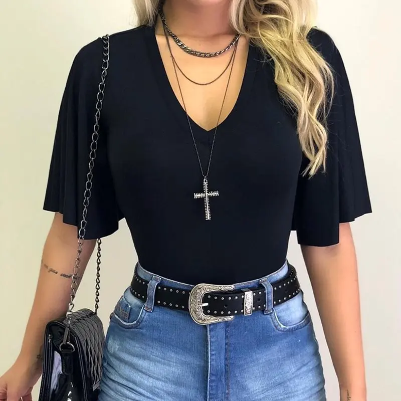 Летние Boho желтые сексуальные Клубные Повседневные простые женские футболки