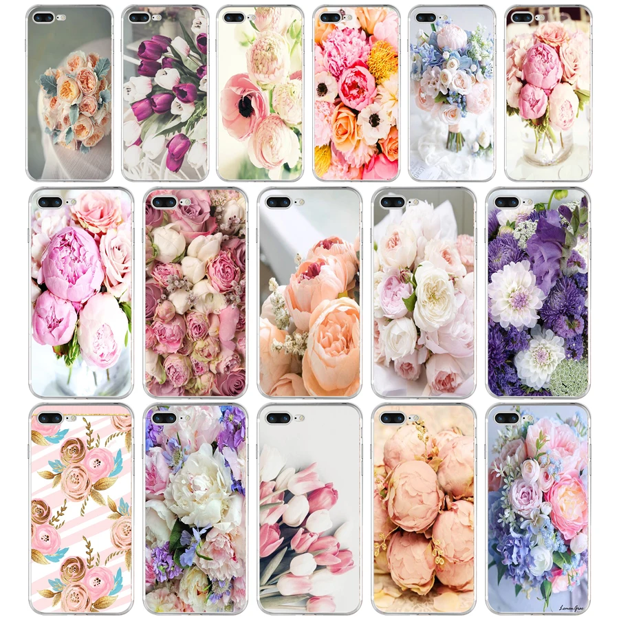116FG нарисованный пион нежный цветок Мягкий ТПУ силиконовый чехол для Apple iPhone5 5s se 6