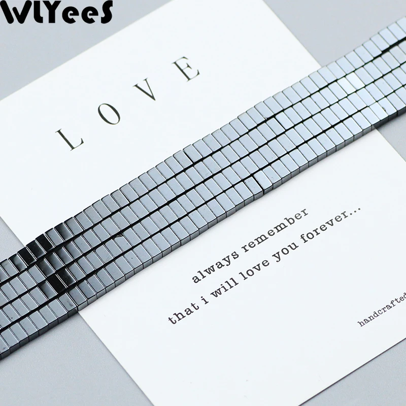 WLYeeS Cuboid прямоугольные бусины из черного гематита 2x4 мм свободные для браслетов