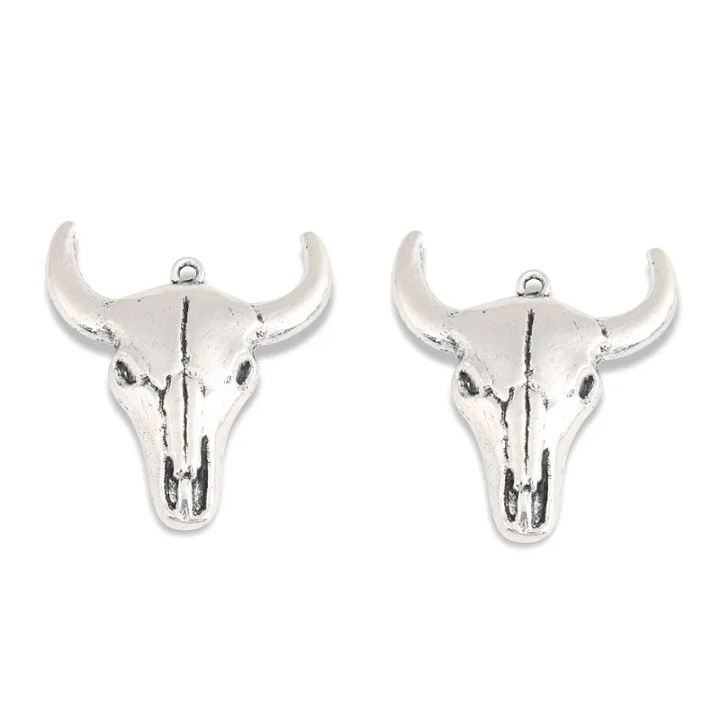 5pcs Silver Color 3D Bull OX Head Charms Animal Cow Pendant For DIY Handmade Jewelry Making Accessorie 29x33mm | Украшения и