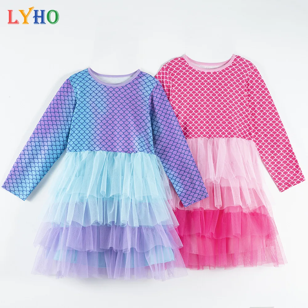 

Girl Mermaid Sequins Tutu Dress Ball Gown Performance Birthday Party Dresses Kids Princess Dress Children Casual Clothing 1-8Y