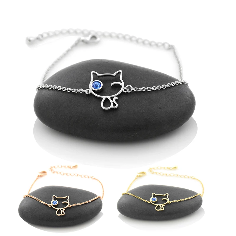 Браслет-цепочка для женщин серебристый с изображением кошки летнее ювелирное