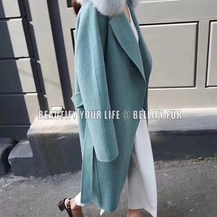 Russian Style KOREAN AND JAPANESS elegant style 100/100 real lamb wool trench coats with natural fox fur collar