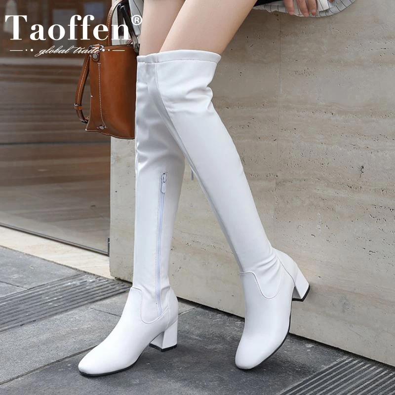 

Taoffen Size 34-45 Women High Heel Boots Thick Heel Women Winter Shoes Fashion Over Knee Long Boots Ladies Party Footwear