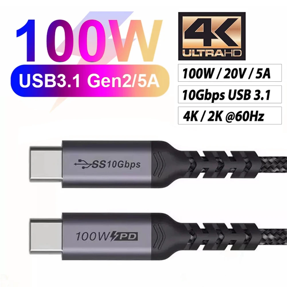 

Кабель USB C к USB C 3,1 Gen 2, видеокабель Type C PD 100 Вт 5A, быстрая зарядка для MacBook Pro SSD 4k 60 Гц, кабель монитора дисплея