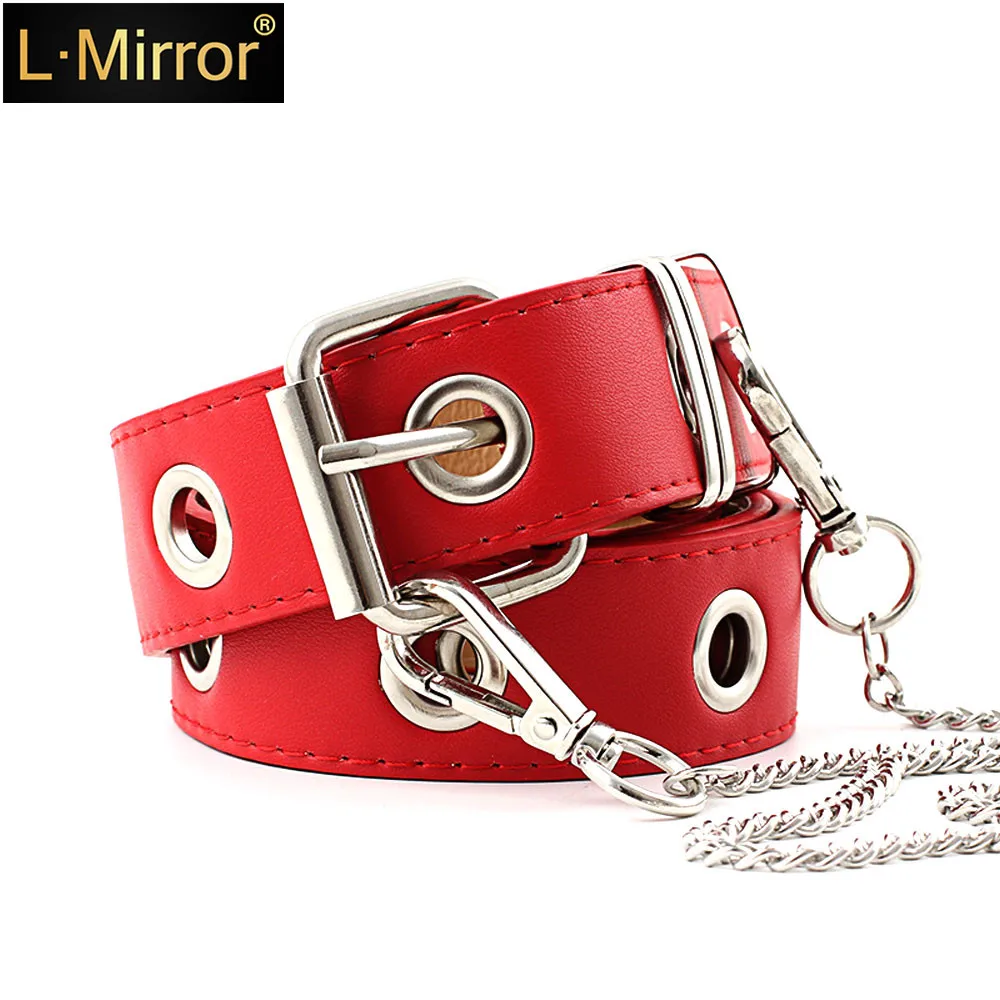 

L.Mirror 1Pcs Women's Fashionable PU Leather Hole Casual Jeans Dress Long Waist Belt