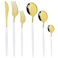 36pcs white gold dinnerware cutlery set stainless steel knife dessert fork tea spoon silverware kitchen flatware tableware set