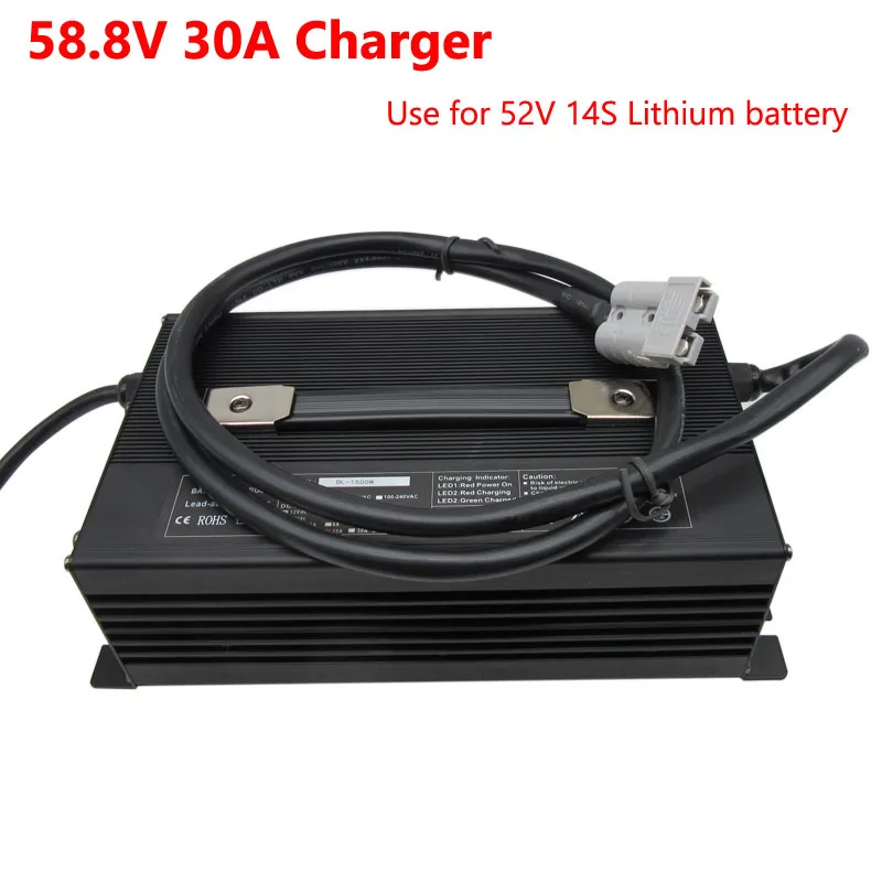 

2000W 52V 30A Lithium Charger 58.8V 20A 14S 52 Volt Li ion Golf Cart Touring Car Forklift E-Bike Motorcycle RV Battery Chargers