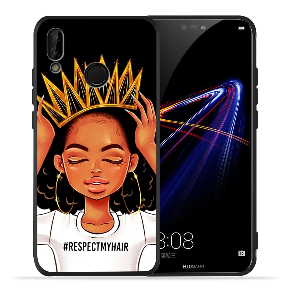 Модный черный чехол для телефона с граффити в стиле афро девушек Huawei P30 P20 Lite Pro P10 P9