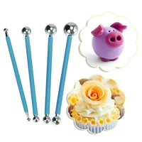 4pcsset cake flower modelling ball sticks stainless steel polymer clay pottery ceramics sculpture pen cream decorating tools