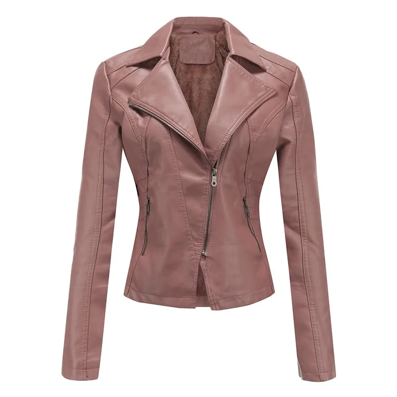 

Winter Leather Jacket Women Long Sleeve Plus Velvet Warm Slim Short Faux Leather Pu Coat Biker Motorcycle Streetwear Outerwear