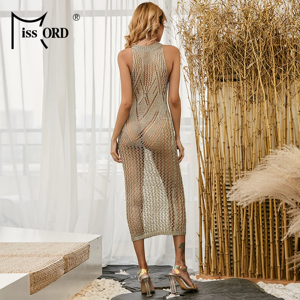 Женское просвечивающее платье Missord повседневное Прозрачное с лямкой на шее