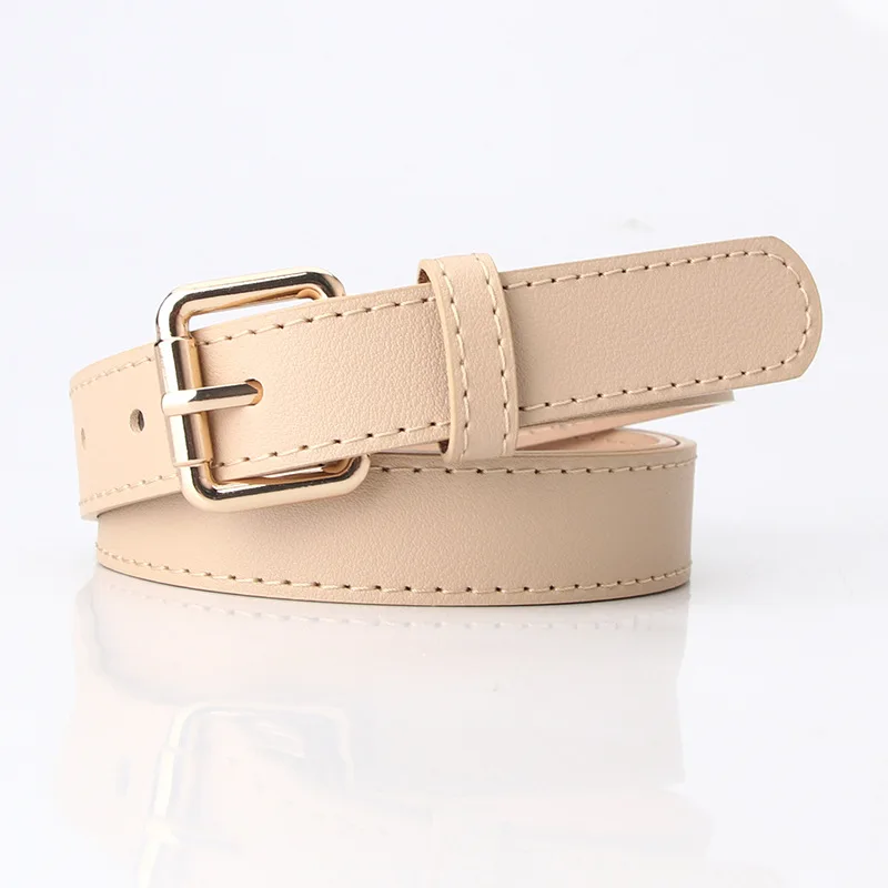 

2021 New Pu Belt for Women 2.4CM Width Belt Fashion Casual Female Faux Leather Waists Strap Gold Square Buckle Small Belts