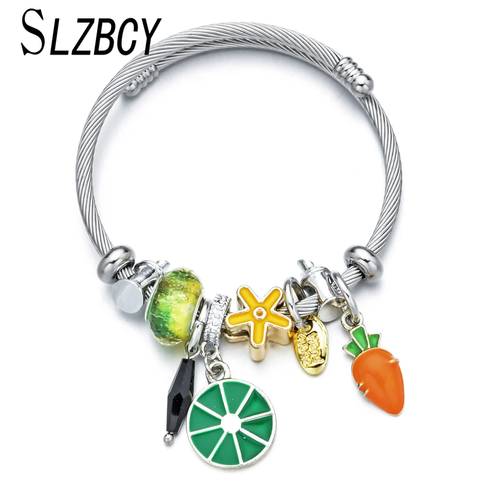 Роскошные Серебристые регулируемые браслеты из нержавеющей стали фруктовые