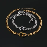 stainless steel handcuff necklace for women men clavicle chain punk thick chain necklace street style handcuffs pendant choker