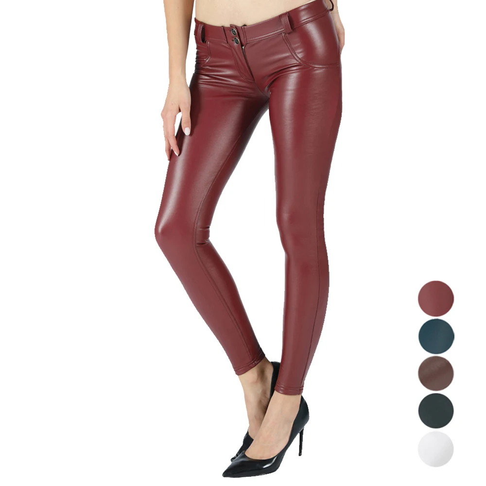 

Женские кожаные брюки Melody, бордовые Бесшовные Брюки, облегающие длинные теплые зимние леггинсы с эффектом пуш-ап