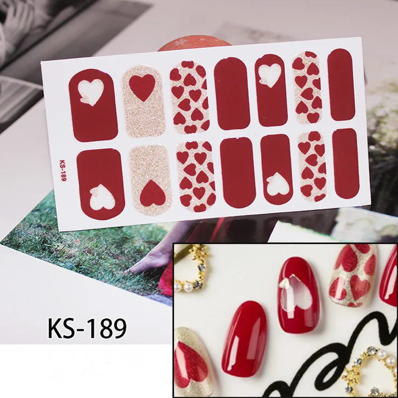 KS189 Lamemoria 14 типсов/лист Мода ногти Советы 3D Клей Полный Обертывания экологические ногтей наклейки-лак маникюрные инструменты Прямая поставка - Цвет: KS189