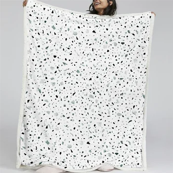 BlessLiving Quartz Sherpa Blanket Colorful Stones Plush Bedspread Rock Terrazzo Marble Blankets For Beds White Bedding Koce 2