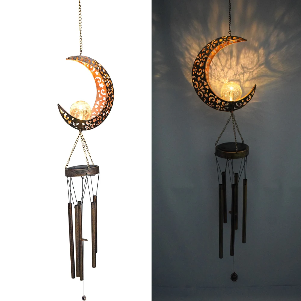 

Outdoor Solar Wind Chimes Yard Garden Moon Tubes Bells Ornament Iron Antique Windchime Wall Hanging Home Decor