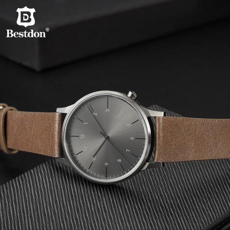 Часы мужские Кварцевые водонепроницаемые с кожаным ремешком из телячьей