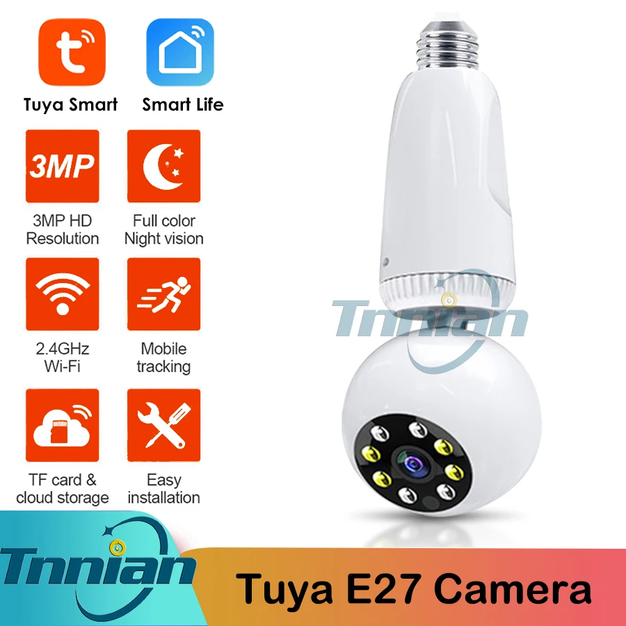 Умная Светодиодная лампа 3MP Tuya мини камера видеокамера Wi Fi IP P2P ИК датчик движения