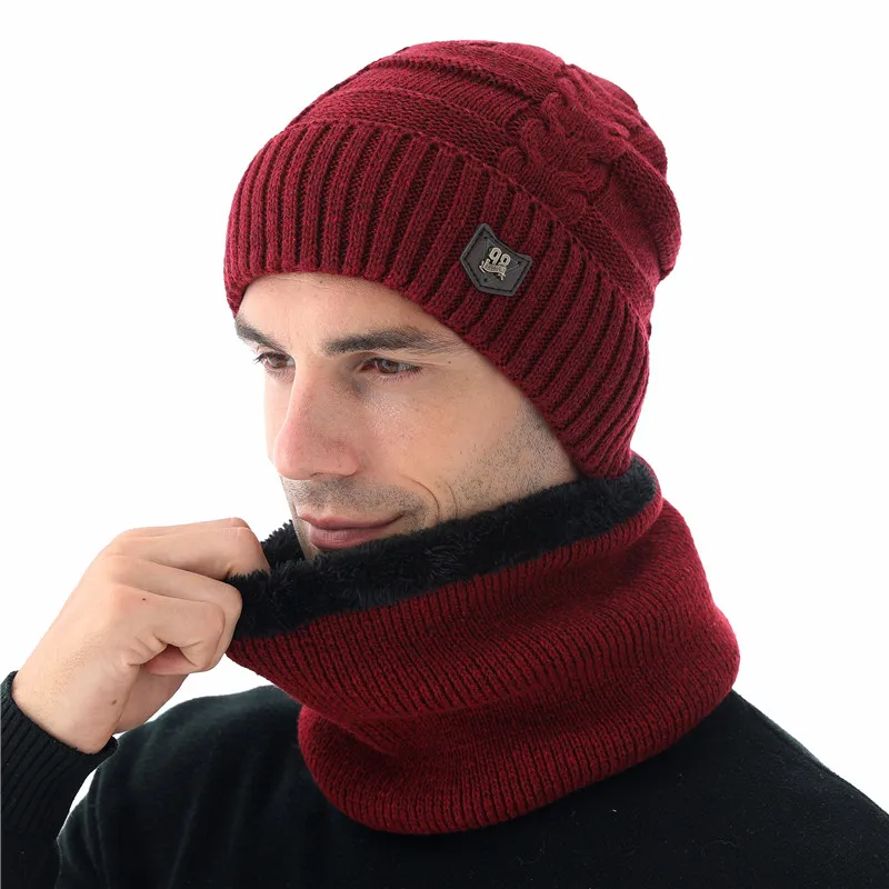 hat scarf set wine Xthree зимняя шапка для мужчин вязаные шапочки шерстяные вязаные шапки шарф с подкладкой мужские шапочки зимние шапочки - Цвет: hat scarf set wine