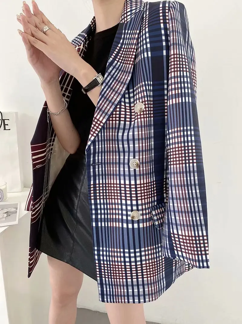 

TMODA371 Za 2020 Autumn Stitching Check Gingham Plaid Blazer Boyfriend Friend Style Women Contrast Color Suit Coat Fashion Femme
