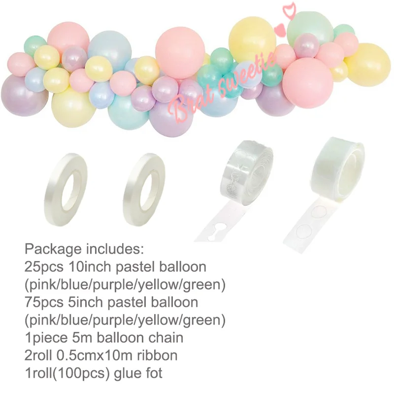 pastel balloon chain Вечерние одноразовые столовые приборы в виде единорога, баннеры с флагом, Детские баннеры для девочек на первый день рождения, вечерние скатерти - Цвет: pastel balloon chain