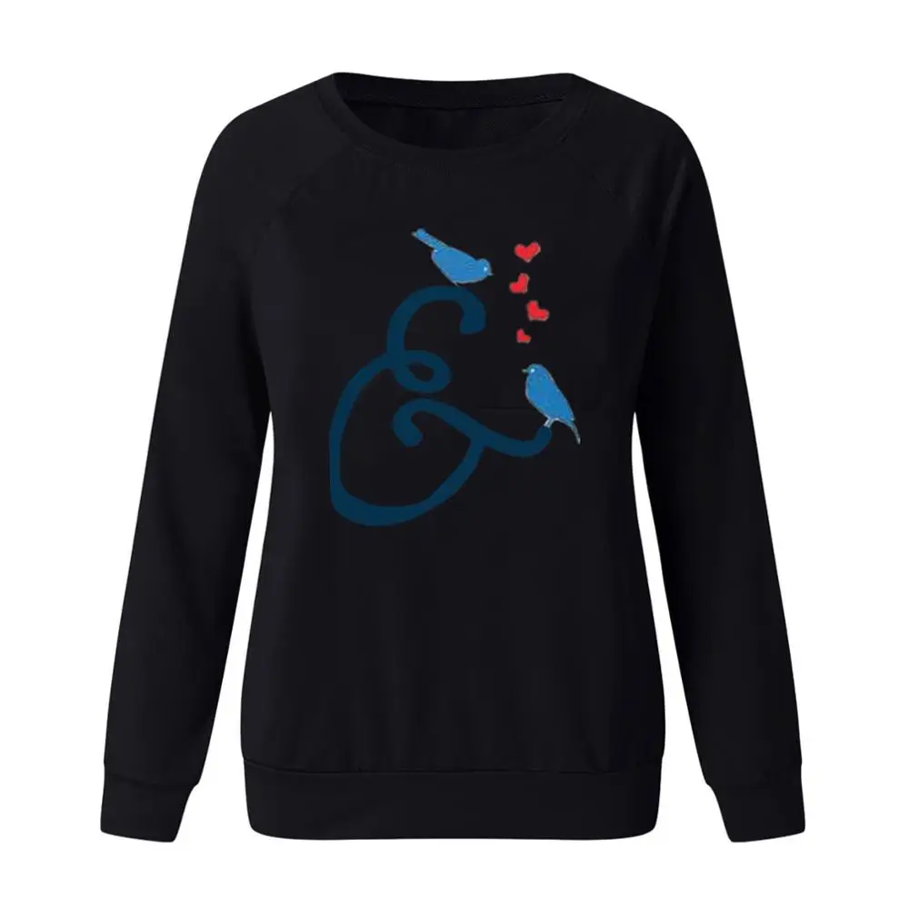 

2021 spring autumn Valentine's Day New cartoon Fashion women Casual long sleeve printed t-shirt Pullover Hoodies Love birds