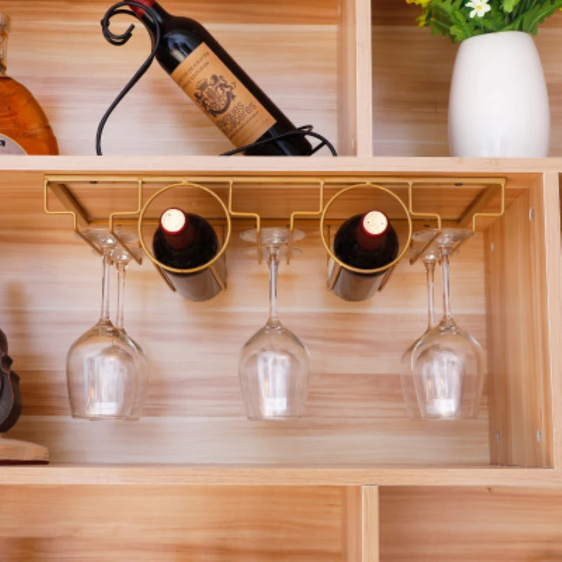 

Hanging Wine Bottle Holder Rack Support For Goblet Glass Metal Wall Decor Shelf Wine Organizer Hanger