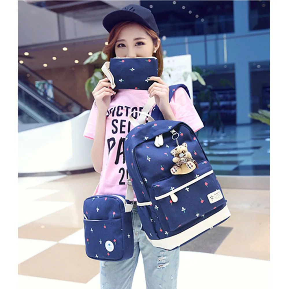 3 шт./комплект женский холщовый рюкзак с цветочным принтом | Багаж и сумки