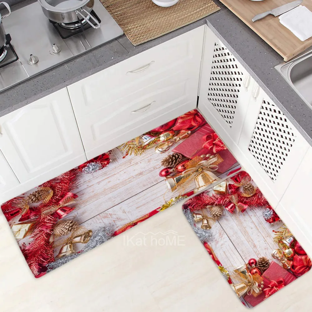 

Wood Kitchen Mats for Floor Washable Bathroom Doormat Entrance Christmas Decoration Carpet Hallway Balcony Non Slip Long Rug