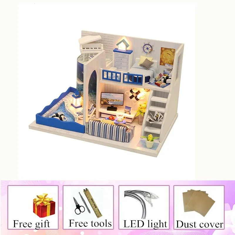 3D кукольный домик деревянные миниатюры diy крошечные Кукольный дом мебель набор игрушек для детей casette in legno casas en miniatura - Цвет: house and dust cover