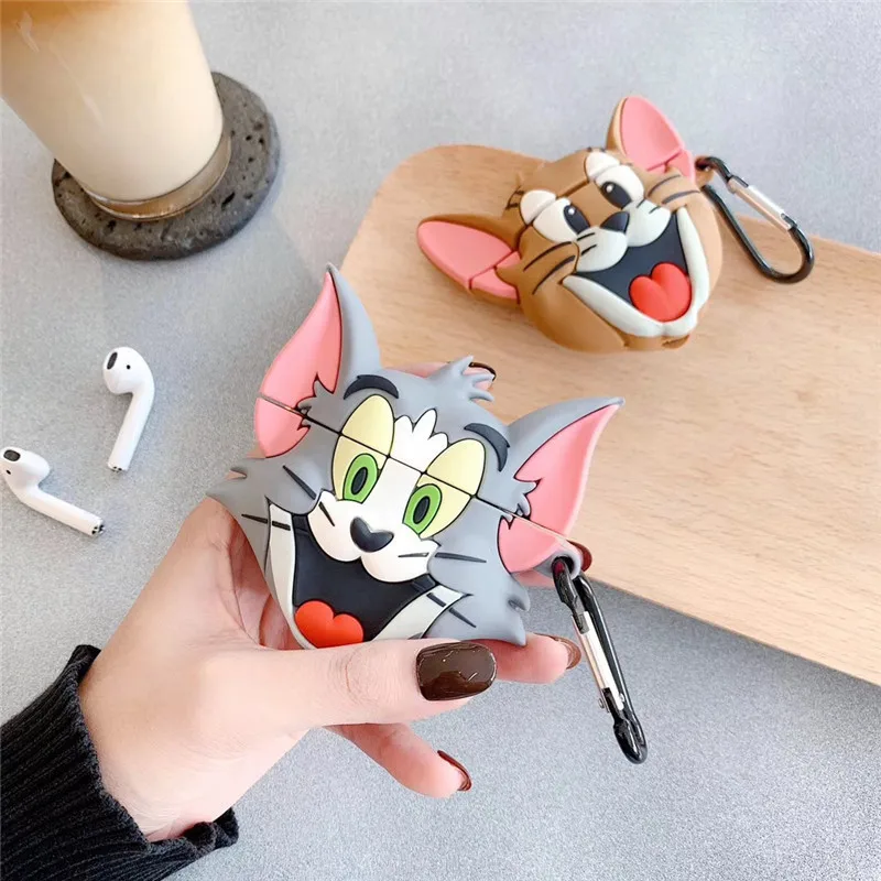 Для AirPod 2 Чехол 3D Том и Джерри Мультфильм Мягкие силиконовые беспроводные кожухи головных телефонов для Apple Airpods чехол милый чехол Funda