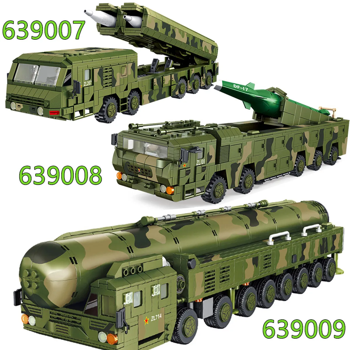 

Новые китайские военные кирпичи серии 3 вида стилей интерконтинентальные баллистические ракеты Запуск транспортных средств набор строите...