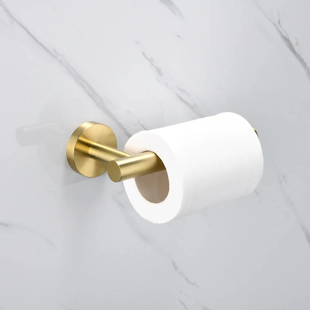 matte gold stainless steel round 304 wall mounted hand towel bar toilet paper holder robe towel hooks bathroom accessories kits free global shipping