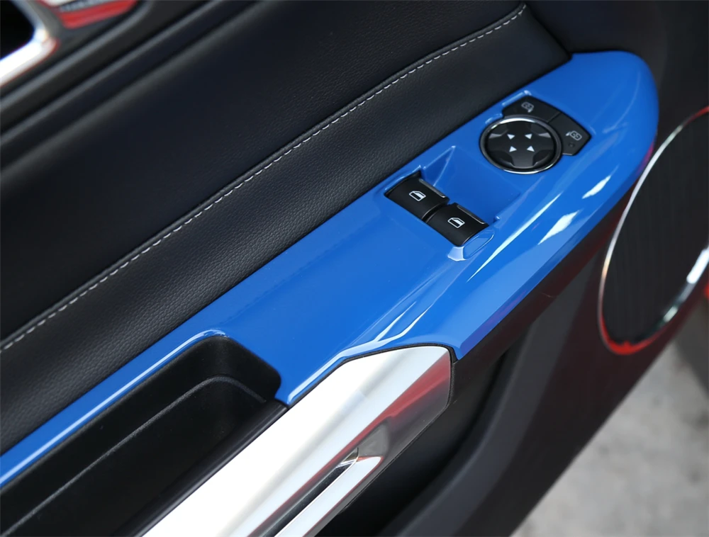 

ABS украшение интерьера автомобиля окна лифт панель декоративная рамка Крышка для Ford Mustang 2015 + наклейки Красочные автомобильные наклейки