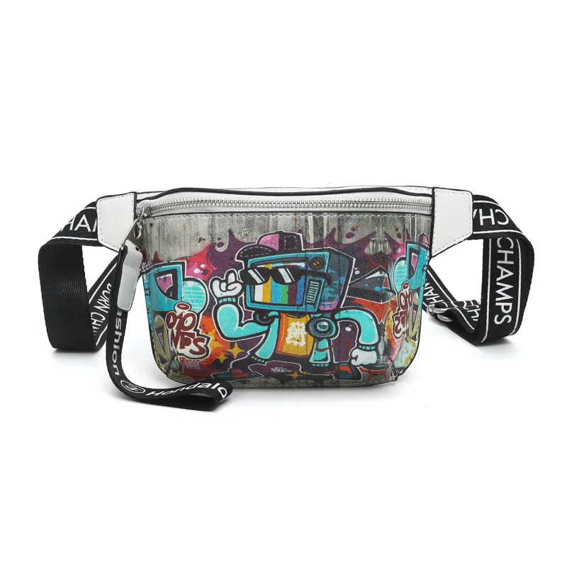 white Fanny Pack Women Waist Bag Leather Crossbody Belt Shoulder Bags Waist Packs Girls Waterproof Street Sport Cartoon Chest Bag N88 - Цвет: white